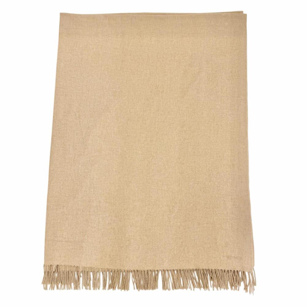 HERMES 100% Cashmere Logo Embroidered Fringe Large Shawl Stole/Scarf/Wrap Bla...